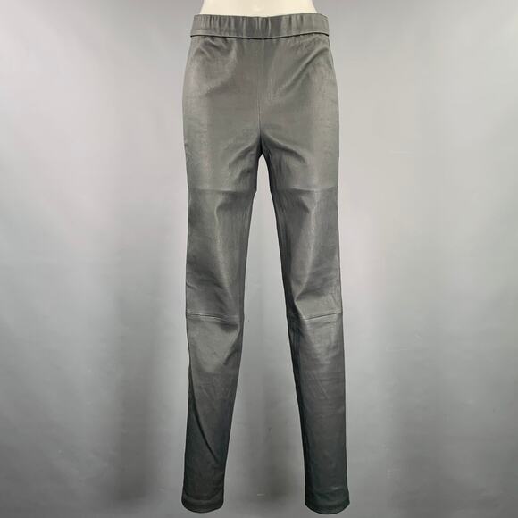 HELMUT LANG Size 6 Grey Leather Lambskin Elastic Waistband Leggings - Picture 1 of 4